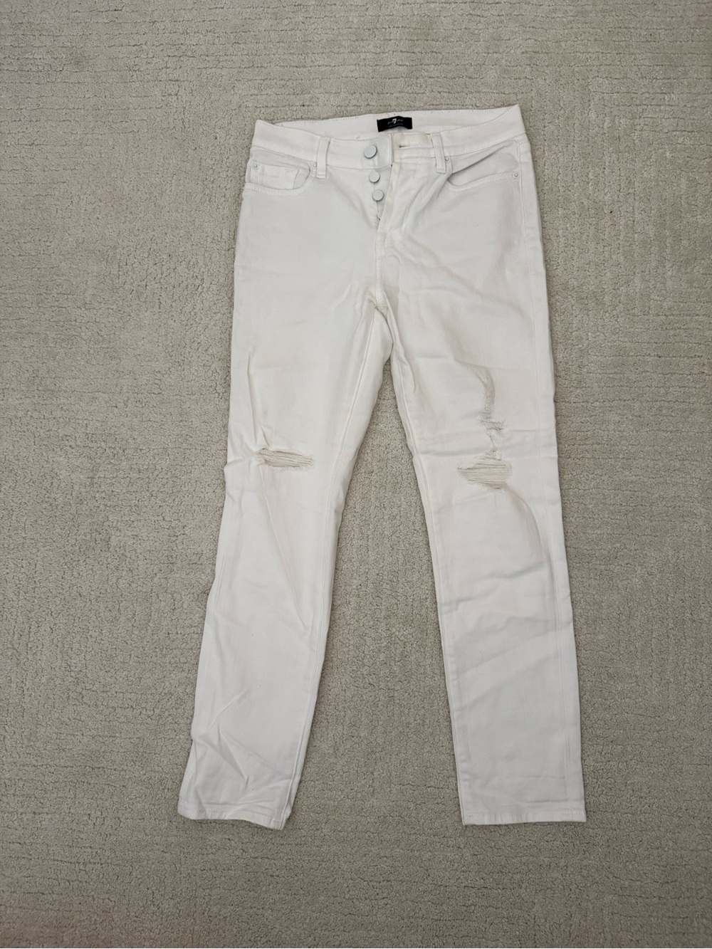 7 for all Mankind Women's White Distressed Button-Fly Jeans